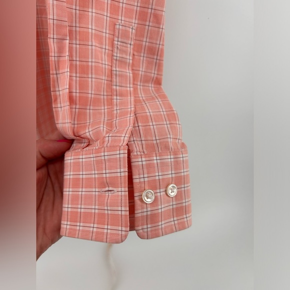 Hugo Boss Mens Paeton Long Sleeve Dress Shirt Orange Check Sharp Fit 17L 34/35 - Picture 3 of 11